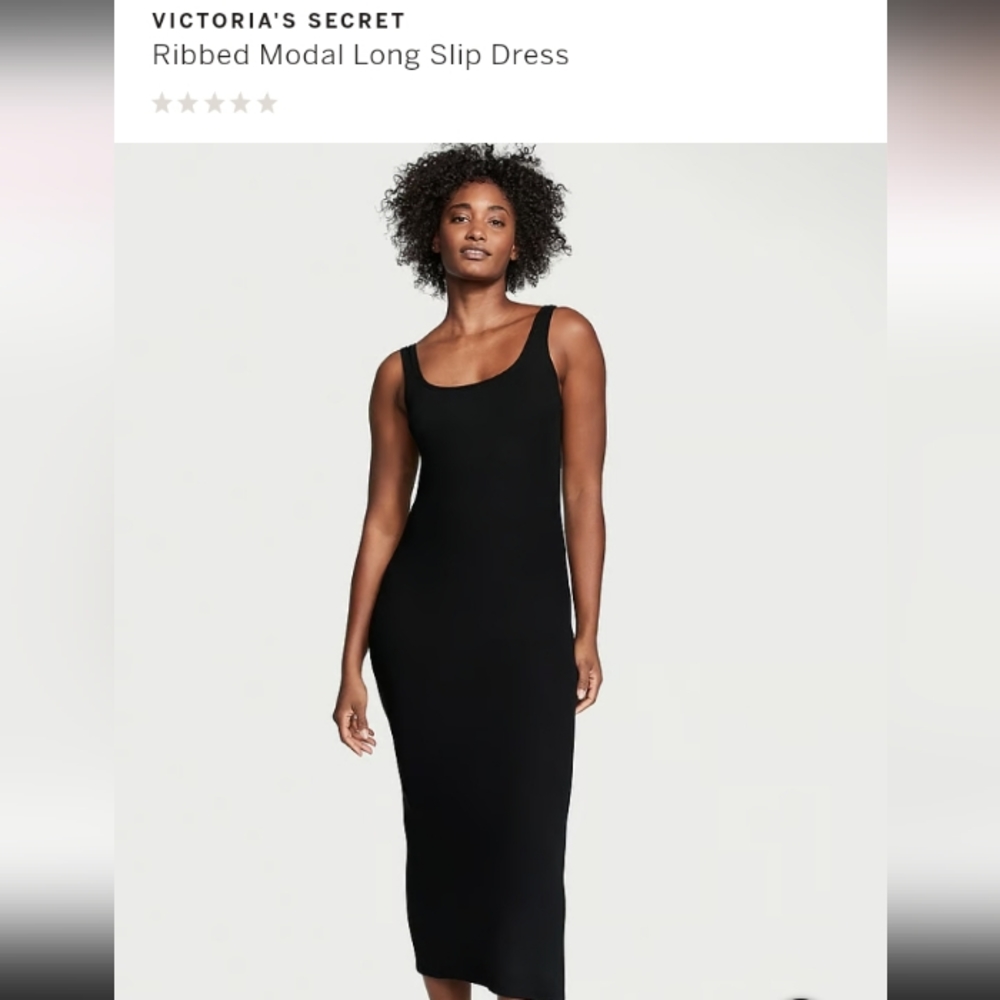 Victoria secret-Ribbed Modal Long Slip Dress (Black)-XL - Picture 3 of 3
